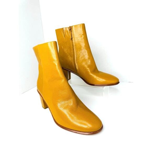 Tory Burch Brown Leather Brooke Booties Stamped Block Heel Ankle Boots Size 11 - Picture 5 of 8